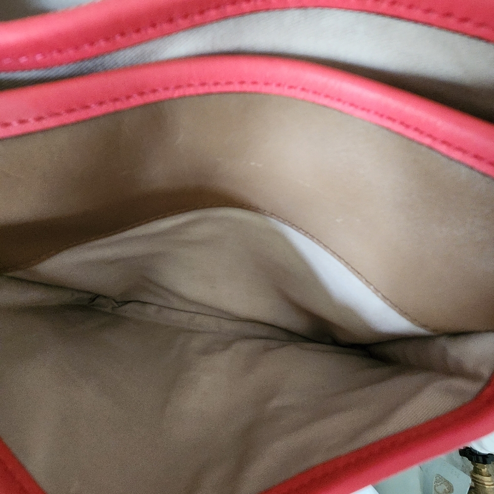 Coach Rambler Tan & Coral Leather Flap Shoulder Bag - Picture 13 of 14